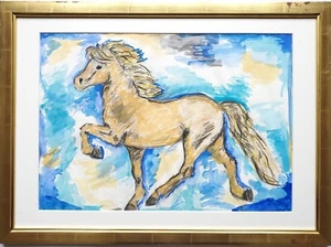 Gemälde Mischtechnik Aquarell Pferd Trab Art de Chirico - Picture 1 of 12