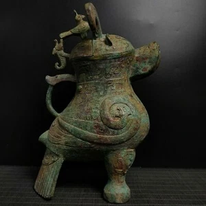 14.4" Old China Antique shang dynasty Bronze ware bird beast Zun Wine pot statue - Picture 1 of 9