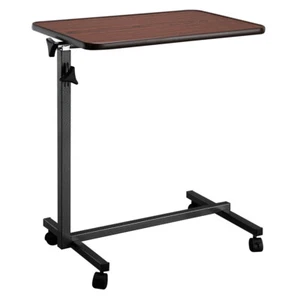 Adjustable Bedside Table MDF/Iron/4 Wheels With Brake, Dark Wood Grain Color - Picture 1 of 9