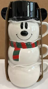 New 2022 Disney Mickey Mouse Snowman Christmas Mug Stacker Pairs W Rae Dunn - Picture 1 of 4