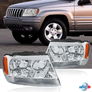 Set Chrome Headlights For 1999-2004 Jeep Grand Cherokee Clear Lamps - Bild 1 von 14
