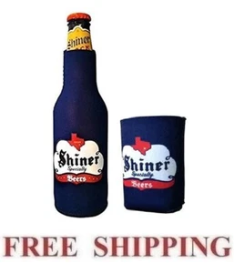 SPOETZL SHINER 1 BOTELLA DE CERVEZA KOOZIE + 1 LATA HUGGEE COOLIE COOZIE CONJUNTO ENFRIADOR NUEVO - Imagen 1 de 1