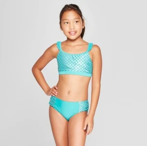 Mermaid Swimsuit 2 Piece XXL 18 Turquoise UPF 50+ Cat Jack new w tags Girls' - Picture 1 of 6