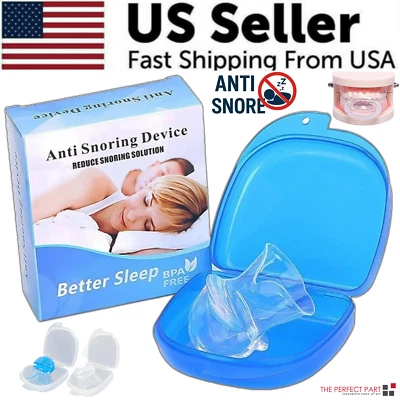 Anti Snoring Sleep Aid Device Silicone Tongue Mouthpiece Snore Stopper With Case - Image 1 of 4
