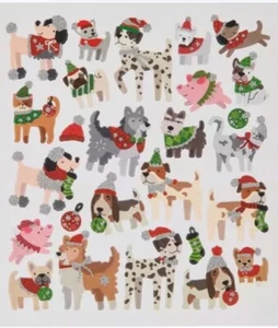 Holiday Xmas Pet Friends Glitter Stickers  Planner Supply Crafts Dogs Cats Pigs - Picture 1 of 1