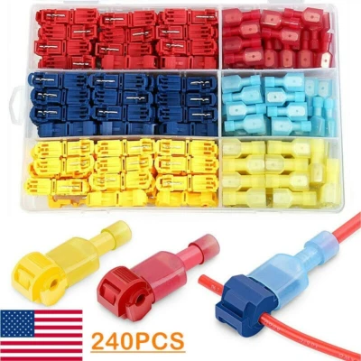 240Pcs 22-10 AWG Insulated T-Tap Quick Splice Combo Wire Terminal Connectors Kit - Image 1 of 4