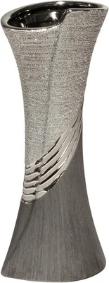 GILDE Moderne Vase Keramikvase Tischvase Dekovase Vase grau silber - Bild 1 von 2