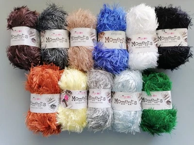 KING COLE "MOMENTS" EYELASH YARN - 50g, 8ply - Assorted colours available