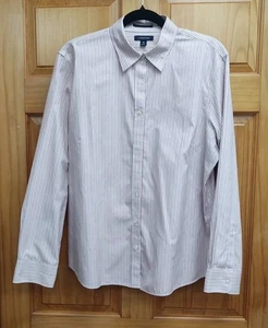 Lands End Size 18 No Iron Pinpoint Oxford Red & White Stripe Classic Shirt - Picture 1 of 7