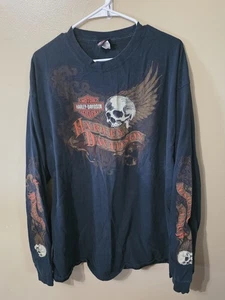 Harley Davidson Double Sided Long Sleeve 2XL Shirt Skull Flames State College PA - Picture 1 of 12