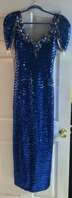  Vestido formal vintage años 90 J Reynolds Designs Atlanta talla 10 azul real Foto 1 de 4