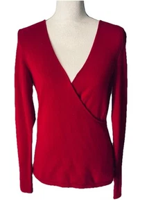 Lord and Taylor 2-fädig 100% Kaschmir Wolle Damen Pullover Wickeloptik vorne V-Ausschnitt rot M - Bild 1 von 10