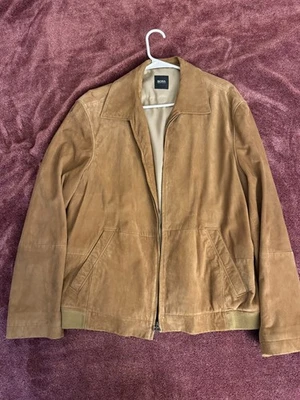 CHAQUETA GAMUZA Hugo Boss 42 Reg 42R Beige Crema 100% Piel de Cabra Mediana M Cuero De Colección Foto 1 de 4