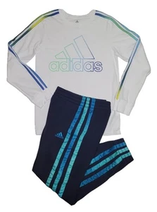 Adidas Youth Large Blue Tie-dyed 3S Fleece Joggers & Long Sleeve T-shirt Outfit - Picture 1 of 9