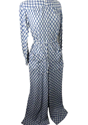Rare Vintage MISS ELAINE One Piece Pajamas Romper Blue Fleece Zip Up Tie Belt M - Image 1 of 4