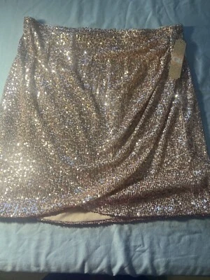 GB Women Skirt XL Rose Gold Sequins Shimmer Barbiecore - Image 1 of 4