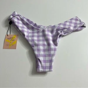 Bikini Skatie Mandi fondo Encinitas viola lilla bianco a quadri nuovo con etichette piccolo - Foto 1 di 4