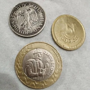 Three Coins 1 Deutsche mark 1979 & 5F Belgium 1986 & 200 Escudos 1991 World Coin - Picture 1 of 2