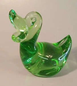 Art Glass Duck. Green To Clear. 2.75"x3.25" - Picture 1 of 4