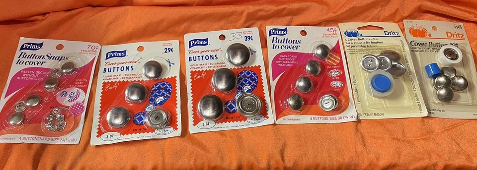 Lote de cubiertas de botones y botones de tela vintage sin usar, imprimaciones, Dritz Foto 1 de 1
