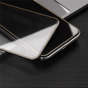 Diamond Black Edge Sparkling Tempered Glass Film For Iphone 6 7 X 12 11 Mini Pro - Picture 1 of 11