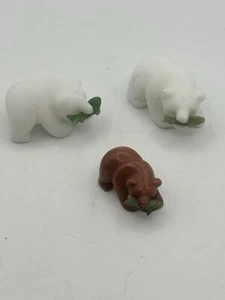 Alaskan Marmor Polar & Grizzlybär mit Jadeit Fisch im Maul Fetisch Trio - Bild 1 von 12