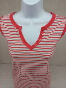 JUST MY SIZE JMS WOMENS PLUS 16W RED GRAY STRIPED FAUX HENLEY SLEEVELESS TANK 