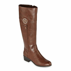 Liz Claiborne Women's Tilia Riding Boots Stacked Heel Size 9.5 WIDE Cognac
