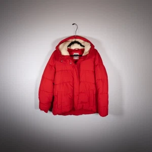 Abercrombie & Fitch Ultra Faux Shearling Hooded Quilted Puffer Jacket Coat Red - Picture 1 of 4