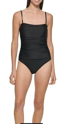 DKNY Women's One Piece Bandeau Maillot Swimsuit BLACK MEDIUM NEW - Image 1 of 4