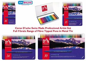 CARAN D'ACHE FIBRALO FIBRE TIPPED ARTIST MARKER PEN SET IN METAL TIN WASHABLE - Picture 1 of 6