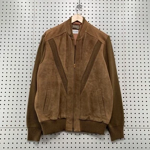 VTG Sportswear SEARS Suede Brown Jacket Mens Large Zip Knit Sleeve 20.5x27 - Picture 1 of 15