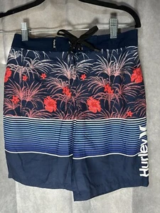 Hurley Floral Printed Board Shorts Boys 12/26 Midnight Navy Pocket Elastic Waist - Picture 1 of 2