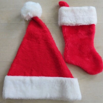 Conjunto de Medias Sombrero de Papá Noel Navidad Pequeño Rojo Blanco Disfraz Vestir Foto 1 de 4
