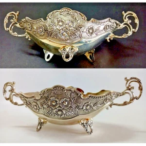 Unique Vintage Fruit Bowl Candy Silver Plated Small Engraved Two Handle Gondola - Bild 1 von 22