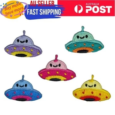 Little UFO Iron on Patch Tiny Mini Smiley Alien Spaceship 3.5x2.5x0.1cm(0.3g) - Image 1 of 3