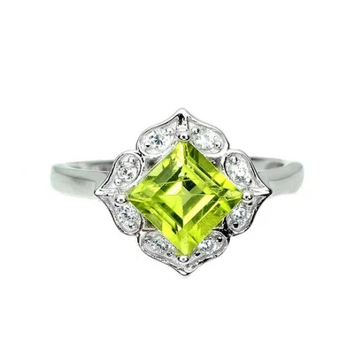925 Sterling Silver Ring with 6mm Square Peridot Simulated CZ Gemstone... - Image 1 of 4