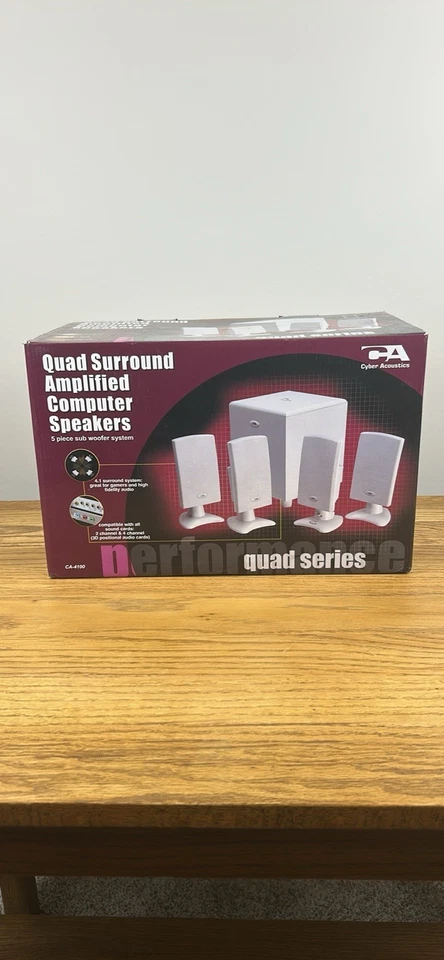 CYBER ACOUSTICS CA-4100 5 PIECE QUAD SURROUND AMPLIFIED COMPUTER SPEAKER SYS NIB - Image 1 of 4