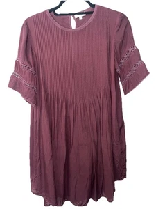 Aritzia Wilfred Dress Womens Size Small Babydoll Sonore Maroon Pleated Mini - Picture 1 of 9