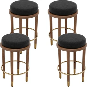26” Rustic Backless Bar Stools Set of 4 with Wooden Legs, Round Counter Heigh... - Picture 1 of 7