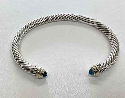 Bracelete David Yurman prata esterlina topázio azul e ouro 14K com cabo de 5 mm - Imagem 1 de 4