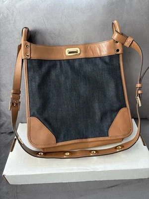 Michael Kors Sullivan Grande Cuero Azul Marino Denim Bolso Mensajero Borde de Cuero Foto 1 de 4