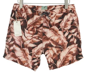 SCOTCH & SODA Men Swimwear M Purple Leaf Patterned Zip Logo Drawstring Waist - Picture 1 of 10