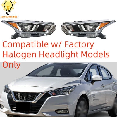Right+Left Chrome Headlights For Nissan Versa S SV 2020-2021 Halogen Headlamps Foto 1 de 4