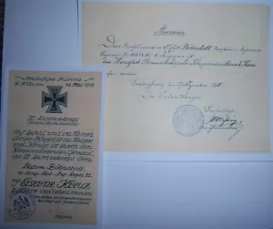 ALEMÁN - Braunschweig, KVK 2a clase y Cruz de Hierro II, certificados de premio. Para 1 hombre. - Imagen 1 de 4