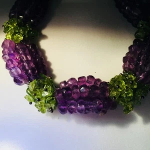 Sterling Silver Faceted Amethyst and Peridot Chip Bracelet - Picture 1 of 3