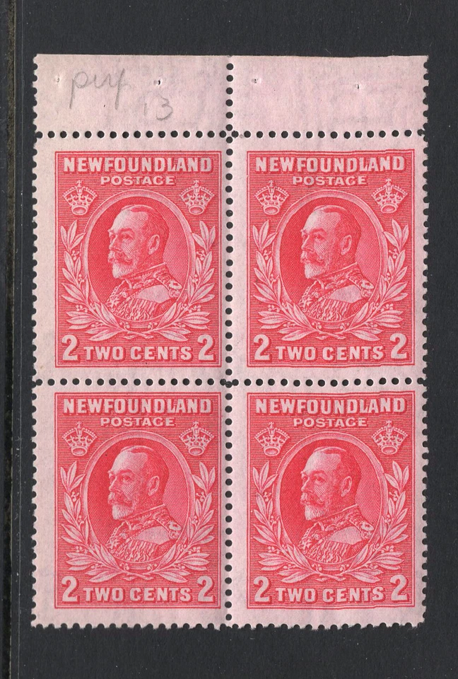M7414 Canada-Newfoundland 1932 SG210c - 2c carmine marginal block of 4 - image 1 of 1
