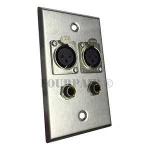 2 Port XLR + Dual 1/4" Stereo Female Jacks Stainless Steel Mic Audio Wall Plate - Picture 1 of 2