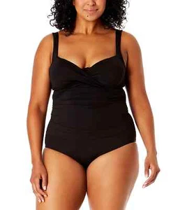 Anne Cole Plus Size Draped-Front One-Piece Swimsuit Black Size 18W - Picture 1 of 4