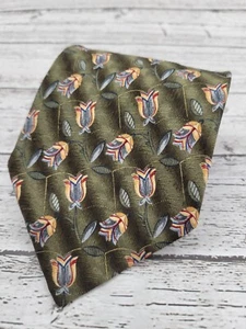 Corbata de seda Ermenegildo Zegna "Disegno Esclusivo" verde oliva con flores O218 - Imagen 1 de 9